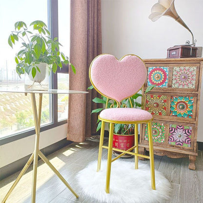 Modern Minimalist Heart-Shaped Teddy Fluff Fabric Velvet Metal Sponge Vanity Stool Backrest For Bedroom