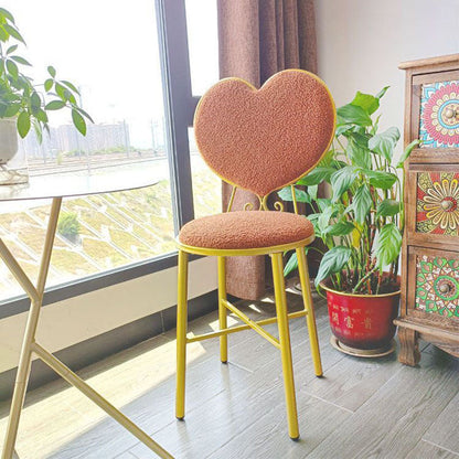 Modern Minimalist Heart-Shaped Teddy Fluff Fabric Velvet Metal Sponge Vanity Stool Backrest For Bedroom