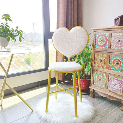 Modern Minimalist Heart-Shaped Teddy Fluff Fabric Velvet Metal Sponge Vanity Stool Backrest For Bedroom