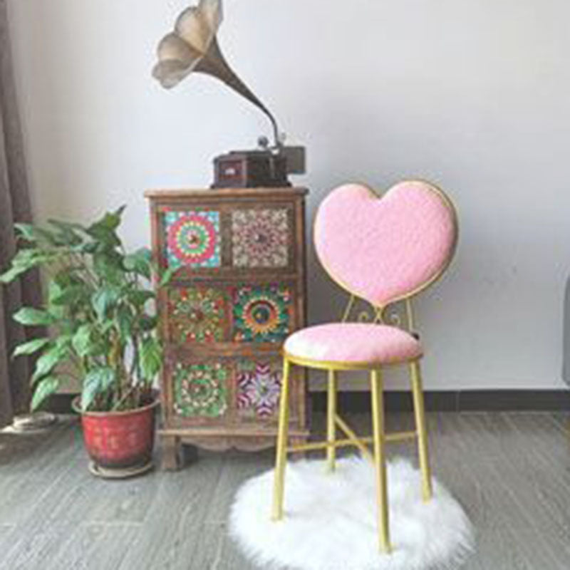Modern Minimalist Heart-Shaped Teddy Fluff Fabric Velvet Metal Sponge Vanity Stool Backrest For Bedroom