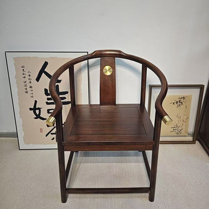 Modern Minimalist Curved Solid Wood Copper Dining Chair Backrest Armrest For Dining Room