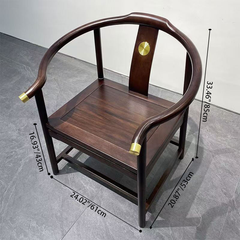 Modern Minimalist Curved Solid Wood Copper Dining Chair Backrest Armrest For Dining Room