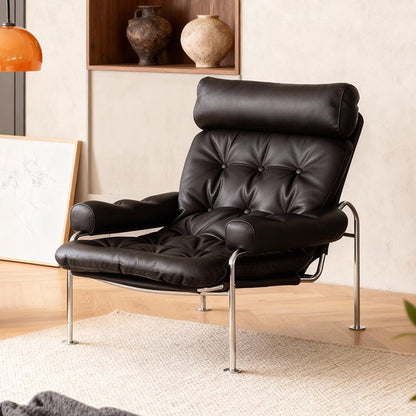 Modern Minimalist Curved Microfiber Leather Stainless Steel Sponge Accent Chair Backrest Armrest For Living Room