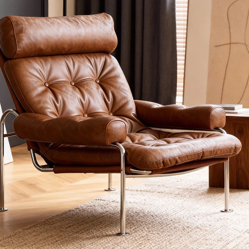 Modern Minimalist Curved Microfiber Leather Stainless Steel Sponge Accent Chair Backrest Armrest For Living Room