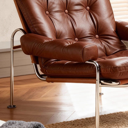 Modern Minimalist Curved Microfiber Leather Stainless Steel Sponge Accent Chair Backrest Armrest For Living Room