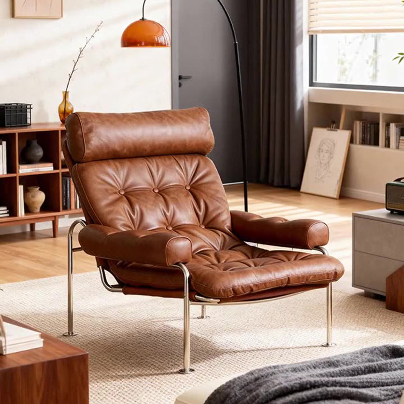 Modern Minimalist Curved Microfiber Leather Stainless Steel Sponge Accent Chair Backrest Armrest For Living Room