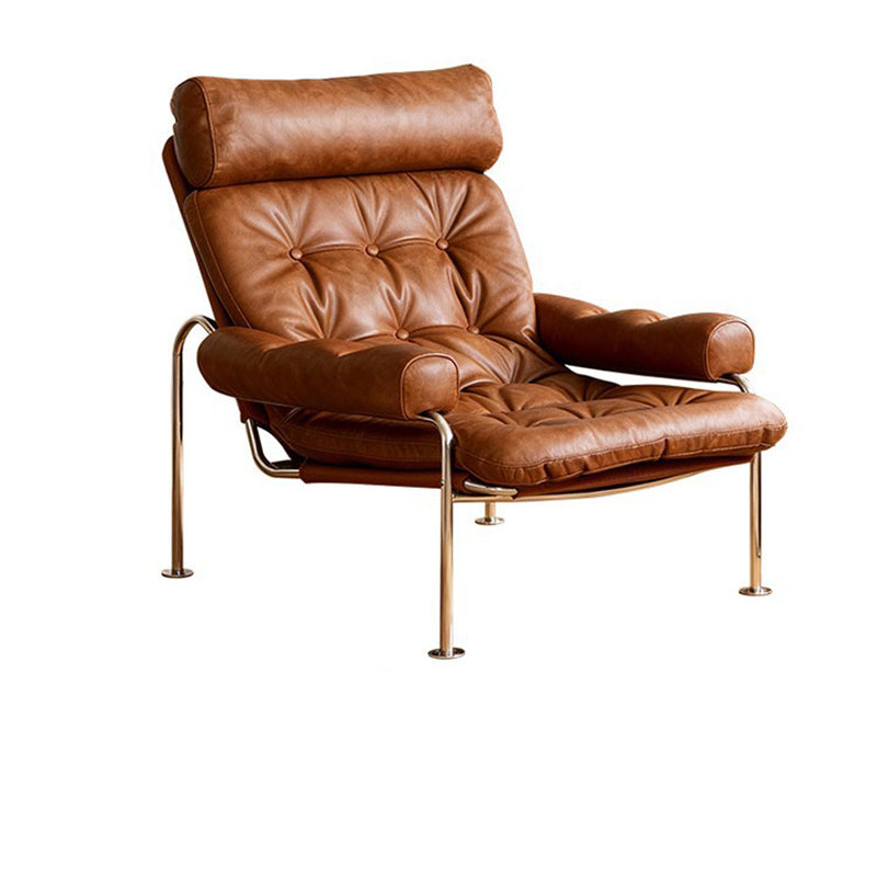 Modern Minimalist Curved Microfiber Leather Stainless Steel Sponge Accent Chair Backrest Armrest For Living Room