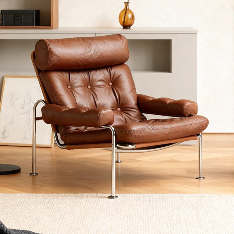 Modern Minimalist Curved Microfiber Leather Stainless Steel Sponge Accent Chair Backrest Armrest For Living Room