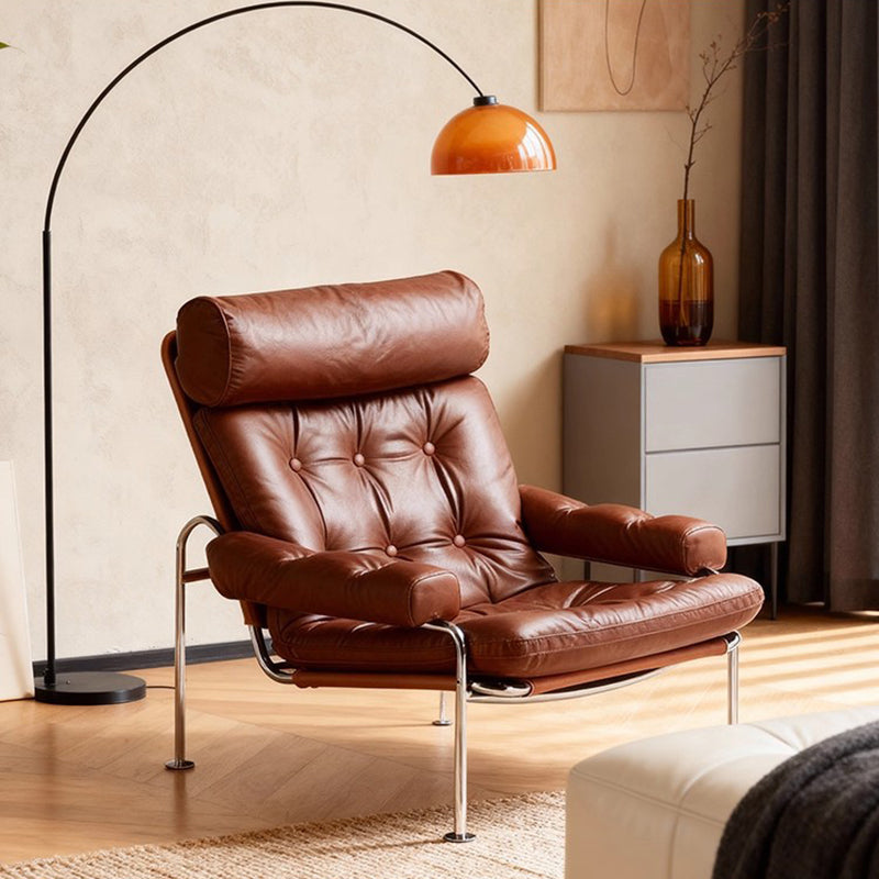 Modern Minimalist Curved Microfiber Leather Stainless Steel Sponge Accent Chair Backrest Armrest For Living Room