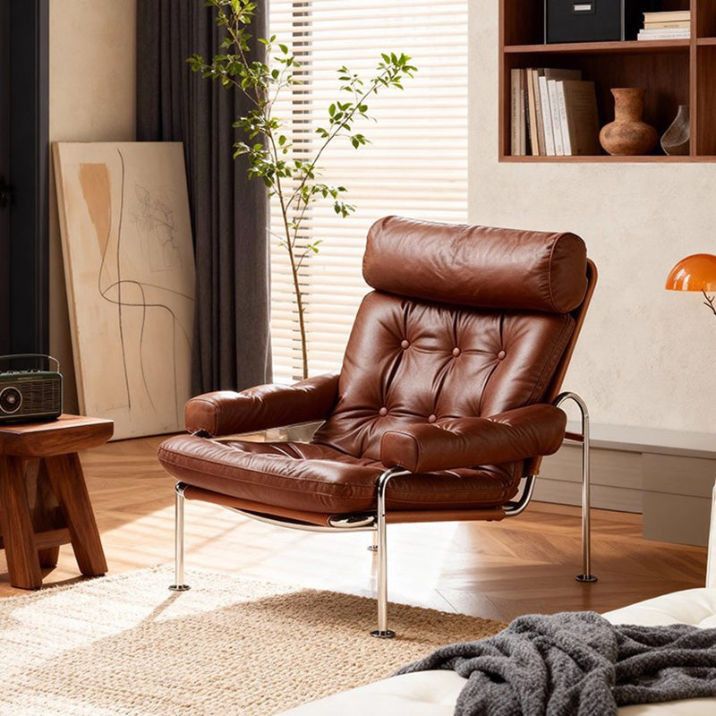 Modern Minimalist Curved Microfiber Leather Stainless Steel Sponge Accent Chair Backrest Armrest For Living Room