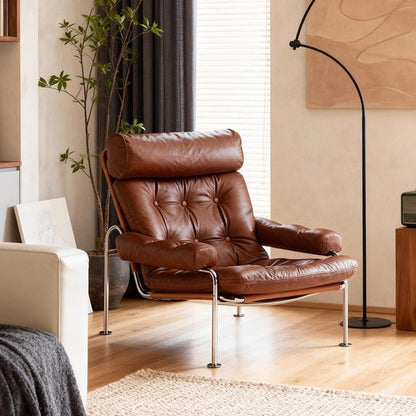 Modern Minimalist Curved Microfiber Leather Stainless Steel Sponge Accent Chair Backrest Armrest For Living Room