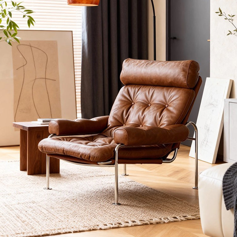 Modern Minimalist Curved Microfiber Leather Stainless Steel Sponge Accent Chair Backrest Armrest For Living Room