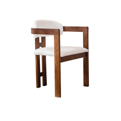 Traditional Vintage Curved Solid Wood Sherpa Fabric PU Leather Sponge Dining Chair Backrest Armrest For Dining Room
