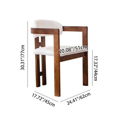Traditional Vintage Curved Solid Wood Sherpa Fabric PU Leather Sponge Dining Chair Backrest Armrest For Dining Room