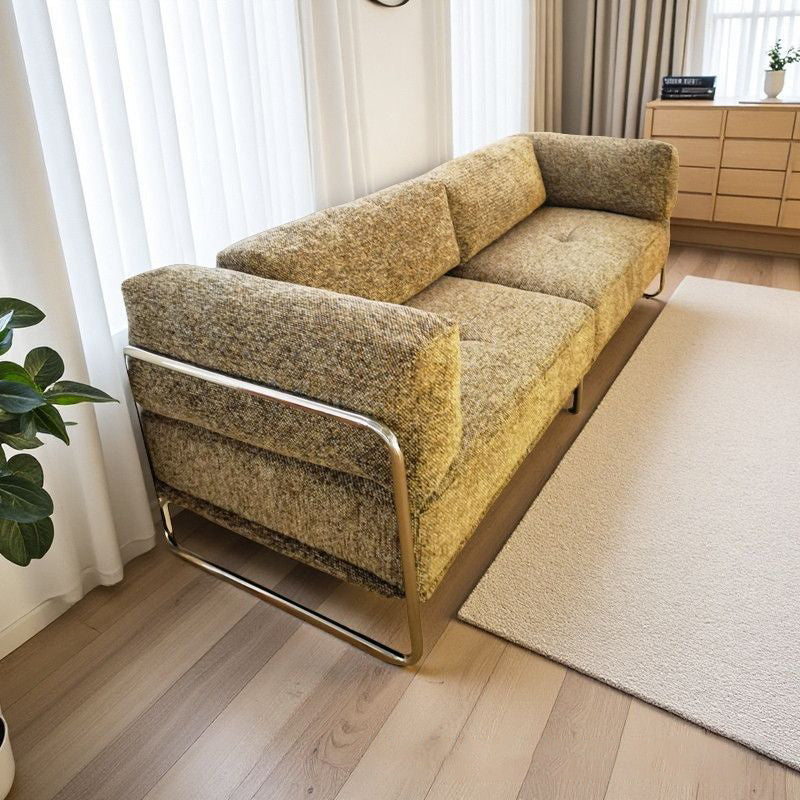 Modern Minimalist Rectangular Cushion Cat-Scratch-Resistant Leather Grain Velvet Velour Fabric Stainless Steel Sponge Sofa Backrest Armrest For Living Room