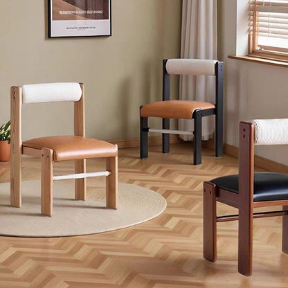 Traditional Vintage Rectangular Seat Cushion Solid Wood PU Leather Cotton Linen Sponge Dining Chair Backrest For Dining Room