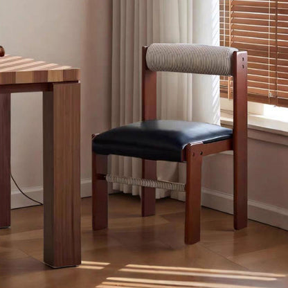 Traditional Vintage Rectangular Seat Cushion Solid Wood PU Leather Cotton Linen Sponge Dining Chair Backrest For Dining Room