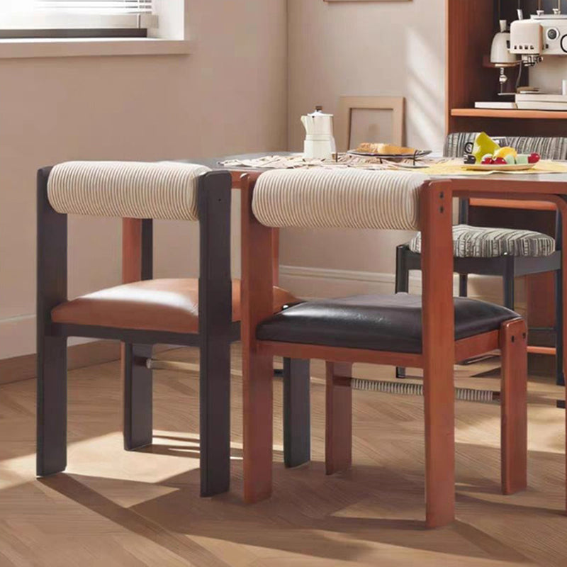 Traditional Vintage Rectangular Seat Cushion Solid Wood PU Leather Cotton Linen Sponge Dining Chair Backrest For Dining Room