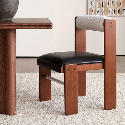 Traditional Vintage Rectangular Seat Cushion Solid Wood PU Leather Cotton Linen Sponge Dining Chair Backrest For Dining Room