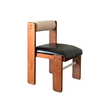 Traditional Vintage Rectangular Seat Cushion Solid Wood PU Leather Cotton Linen Sponge Dining Chair Backrest For Dining Room