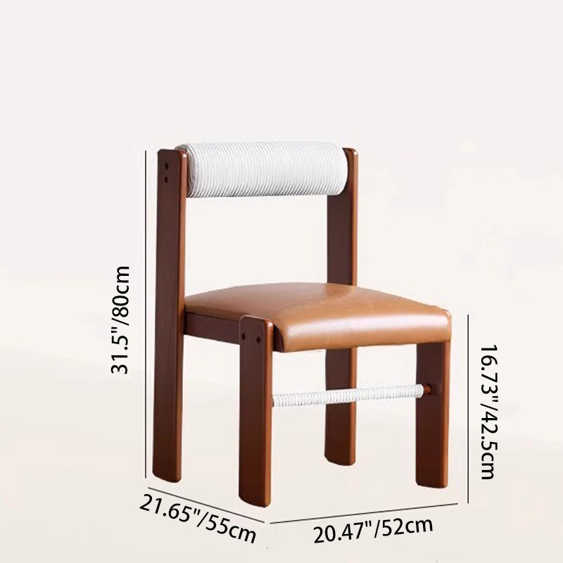 Traditional Vintage Rectangular Seat Cushion Solid Wood PU Leather Cotton Linen Sponge Dining Chair Backrest For Dining Room