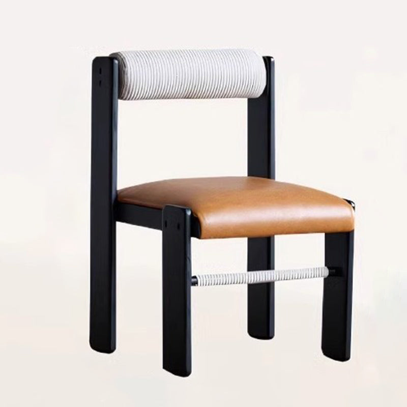 Traditional Vintage Rectangular Seat Cushion Solid Wood PU Leather Cotton Linen Sponge Dining Chair Backrest For Dining Room