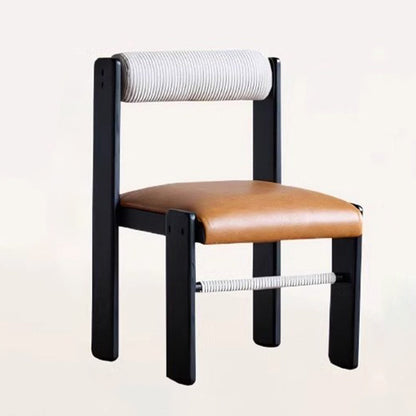 Traditional Vintage Rectangular Seat Cushion Solid Wood PU Leather Cotton Linen Sponge Dining Chair Backrest For Dining Room