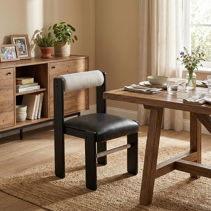 Traditional Vintage Rectangular Seat Cushion Solid Wood PU Leather Cotton Linen Sponge Dining Chair Backrest For Dining Room