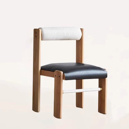 Traditional Vintage Rectangular Seat Cushion Solid Wood PU Leather Cotton Linen Sponge Dining Chair Backrest For Dining Room