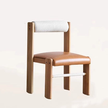 Traditional Vintage Rectangular Seat Cushion Solid Wood PU Leather Cotton Linen Sponge Dining Chair Backrest For Dining Room