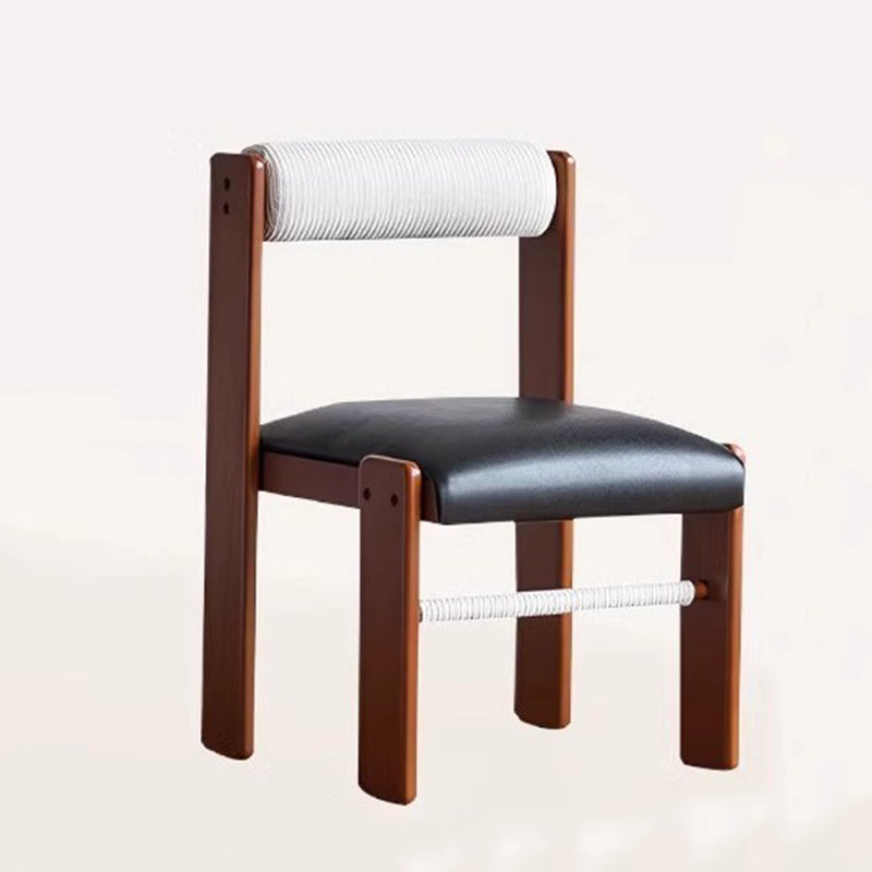 Traditional Vintage Rectangular Seat Cushion Solid Wood PU Leather Cotton Linen Sponge Dining Chair Backrest For Dining Room