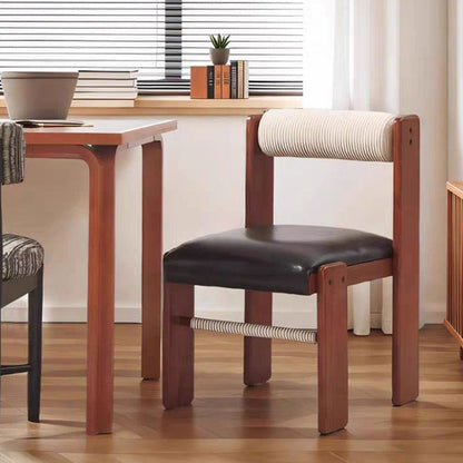 Traditional Vintage Rectangular Seat Cushion Solid Wood PU Leather Cotton Linen Sponge Dining Chair Backrest For Dining Room