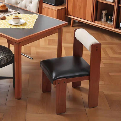 Traditional Vintage Rectangular Seat Cushion Solid Wood PU Leather Cotton Linen Sponge Dining Chair Backrest For Dining Room