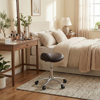 Modern Minimalist Curved PU Leather Iron Sponge Vanity Stool Movable For Bedroom