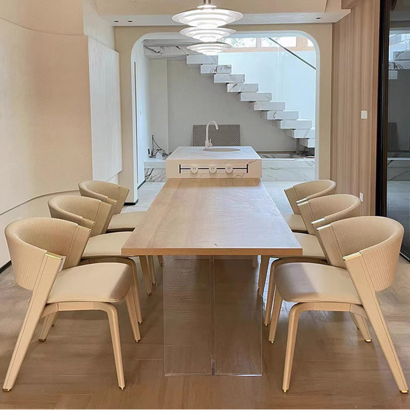 Modern Minimalist Curved PU Leather Solid Wood Sponge Stainless Steel Dining Chair Backrest For Dining Room