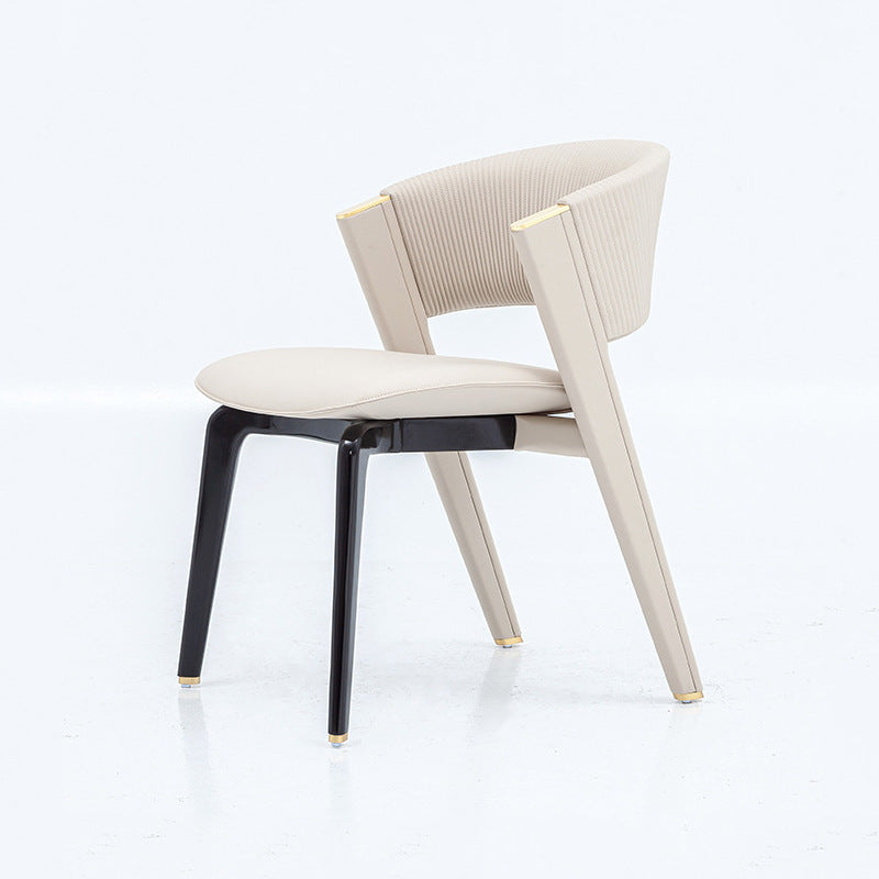 Modern Minimalist Curved PU Leather Solid Wood Sponge Stainless Steel Dining Chair Backrest For Dining Room