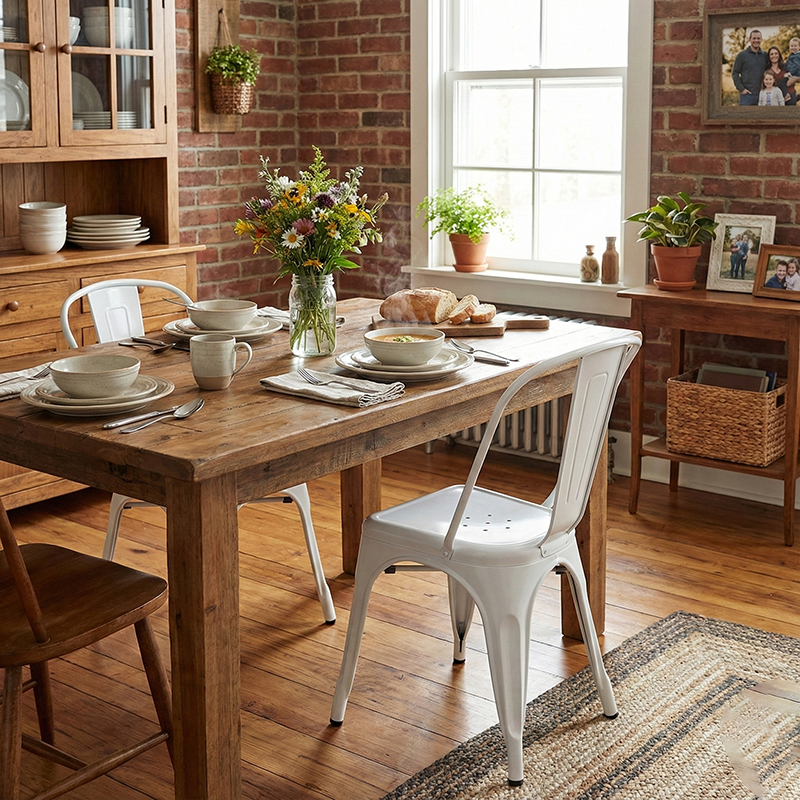 Traditional Vintage Curved Polypropylene Iron Dining Chair Backrest For Dining Room