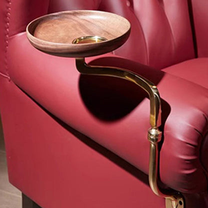 Traditional Vintage Curved Solid Wood Genuine Leather Copper Sponge Silk Accent Chair Backrest Armrest Movable For Living Room