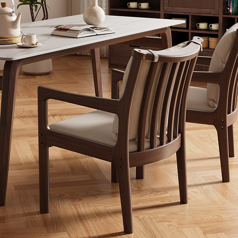 Modern Minimalist Rectangular Rubberwood Synthetic Fabric Sponge Dining Chair Backrest Armrest For Dining Room
