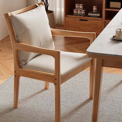 Modern Minimalist Rectangular Rubberwood Synthetic Fabric Sponge Dining Chair Backrest Armrest For Dining Room