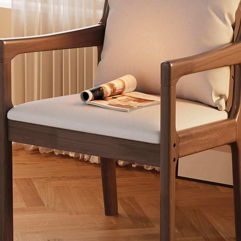 Modern Minimalist Rectangular Rubberwood Synthetic Fabric Sponge Dining Chair Backrest Armrest For Dining Room
