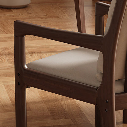 Modern Minimalist Rectangular Rubberwood Synthetic Fabric Sponge Dining Chair Backrest Armrest For Dining Room