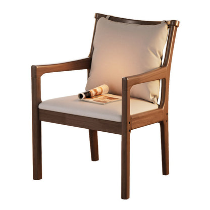 Modern Minimalist Rectangular Rubberwood Synthetic Fabric Sponge Dining Chair Backrest Armrest For Dining Room
