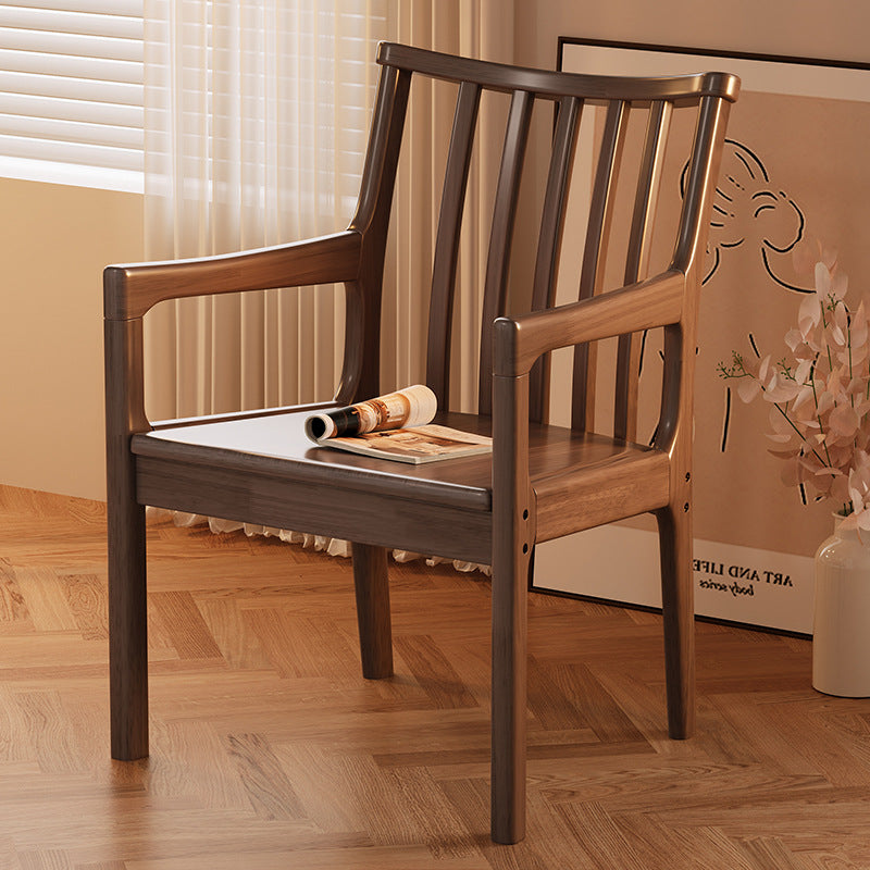 Modern Minimalist Rectangular Rubberwood Synthetic Fabric Sponge Dining Chair Backrest Armrest For Dining Room
