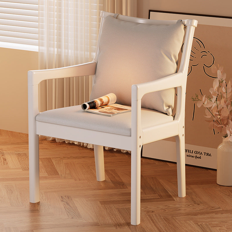 Modern Minimalist Rectangular Rubberwood Synthetic Fabric Sponge Dining Chair Backrest Armrest For Dining Room