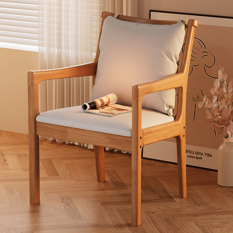 Modern Minimalist Rectangular Rubberwood Synthetic Fabric Sponge Dining Chair Backrest Armrest For Dining Room