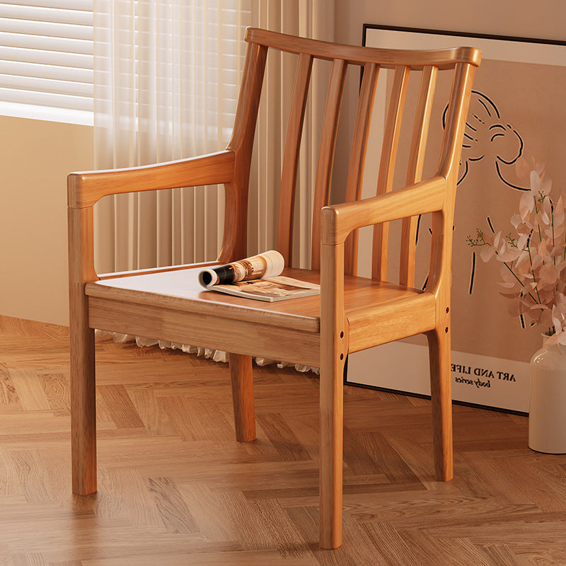 Modern Minimalist Rectangular Rubberwood Synthetic Fabric Sponge Dining Chair Backrest Armrest For Dining Room