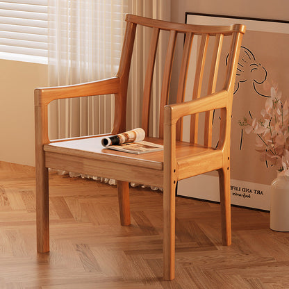 Modern Minimalist Rectangular Rubberwood Synthetic Fabric Sponge Dining Chair Backrest Armrest For Dining Room