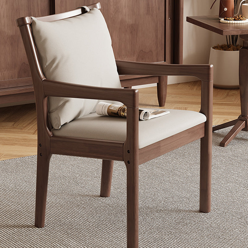 Modern Minimalist Rectangular Rubberwood Synthetic Fabric Sponge Dining Chair Backrest Armrest For Dining Room