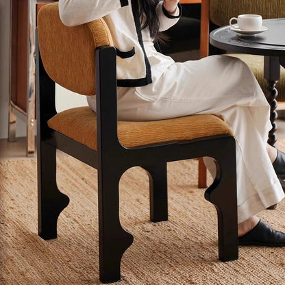 Traditional Vintage Rectangular Cushion Solid Wood Fabric Sponge Dining Chair Backrest For Dining Room